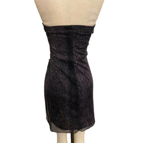 Strapless Ruched Bodycon Dress By Teez Me Juniors Size 7 Spandex Black Gold - Picture 5 of 8